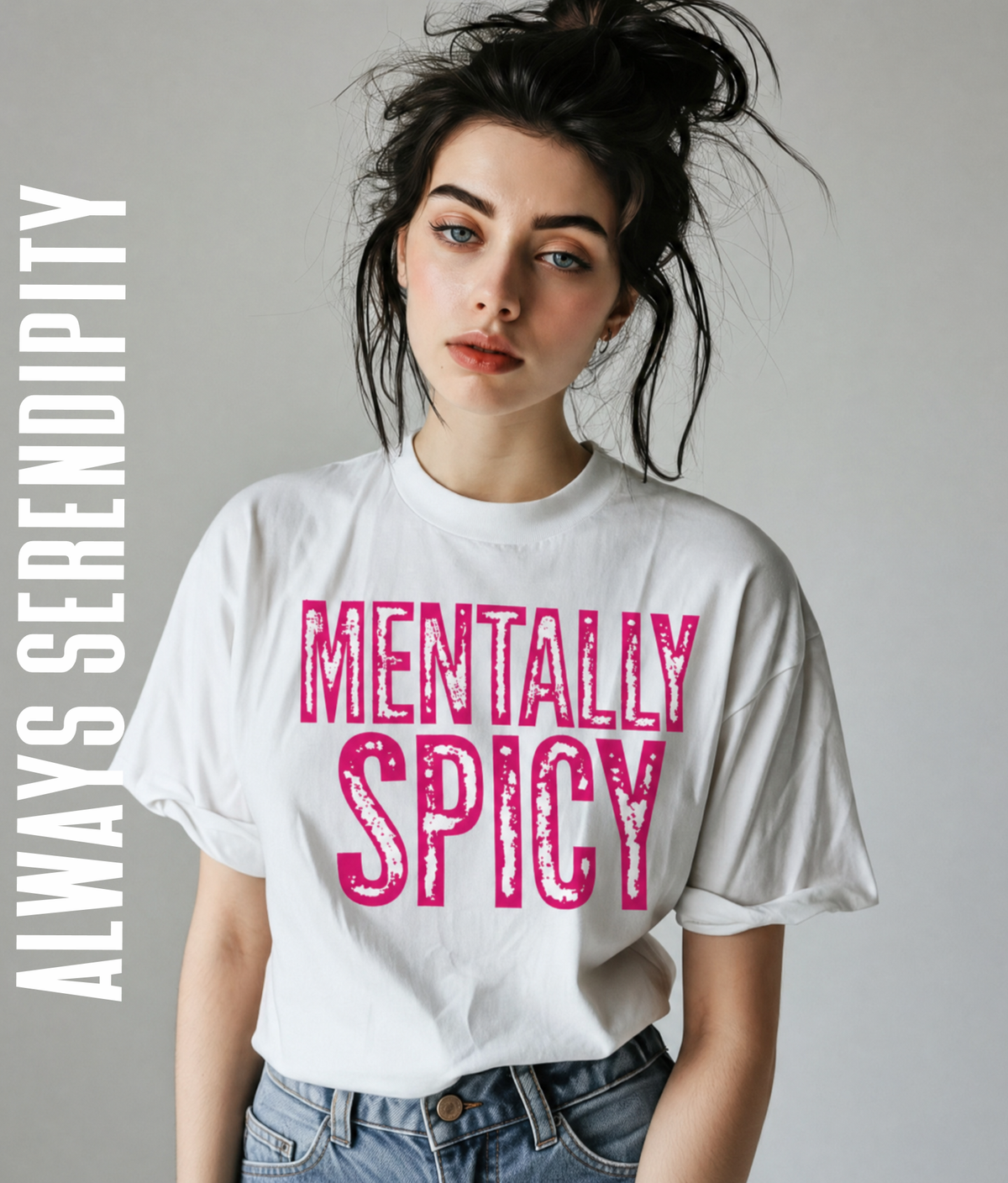 "Mentally Spicy" Distressed Statement Tee