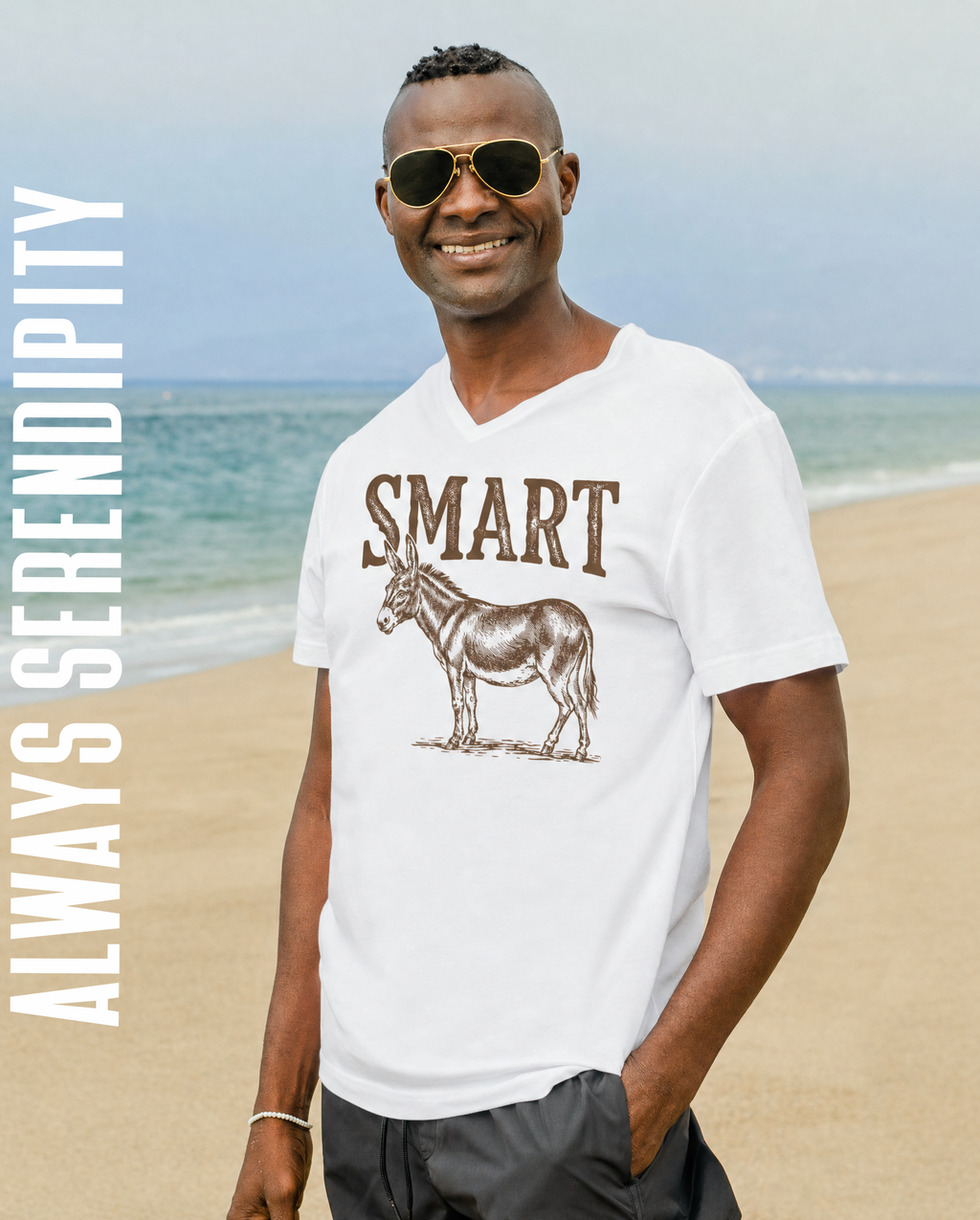 "Smart Ass" Vintage Engraving V-Neck Tee