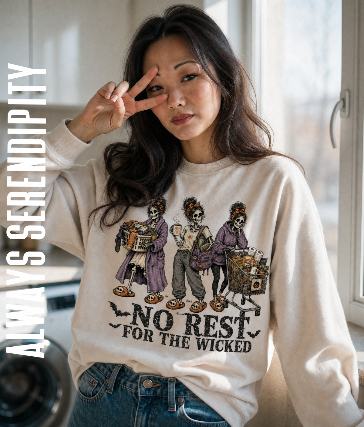 "No Rest For The Wicked" Skeleton Mom Crewneck