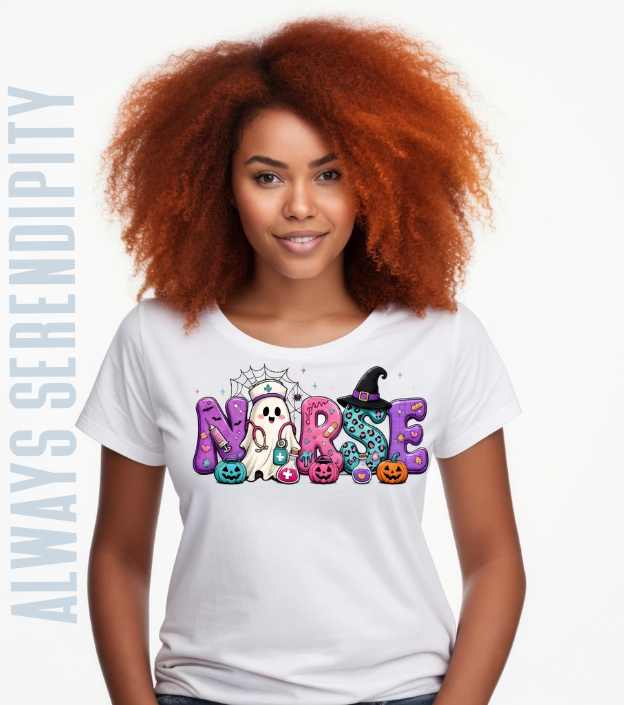 Halloween Spooky Nurse Bubble Graphic Tee