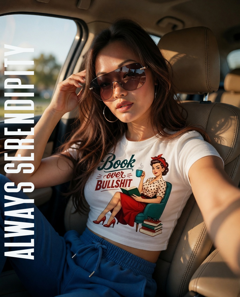 "Books Over Bullshit" Retro Pin-Up Crop Tee