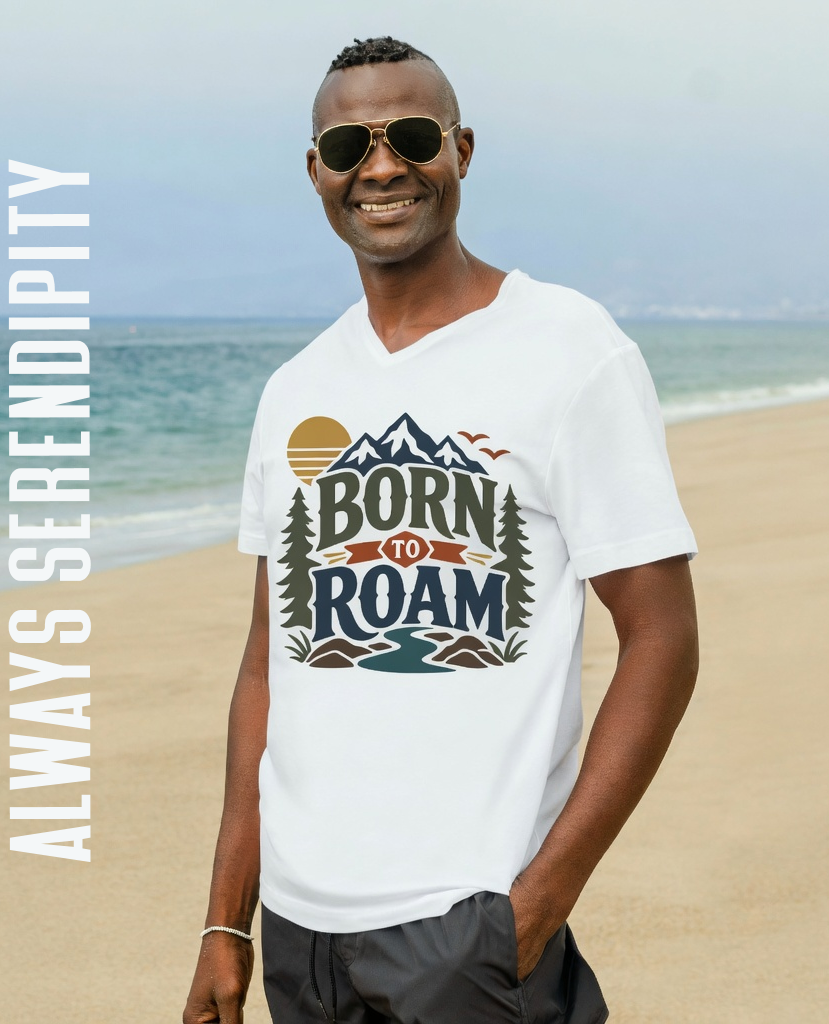 "Born To Roam" Retro Wilderness V-Neck Tee