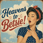 Retro Americana "Heavens to Betsie" Graphic Tee – Nostalgic Pin-Up Girl Cream Shirt