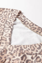 Light French Beige Leopard Print V Neck Pullover Mini Skirt 2pcs Set