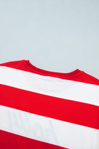 Red Stripe holly jolly Letter Embroidered Pullover Sweatshirt