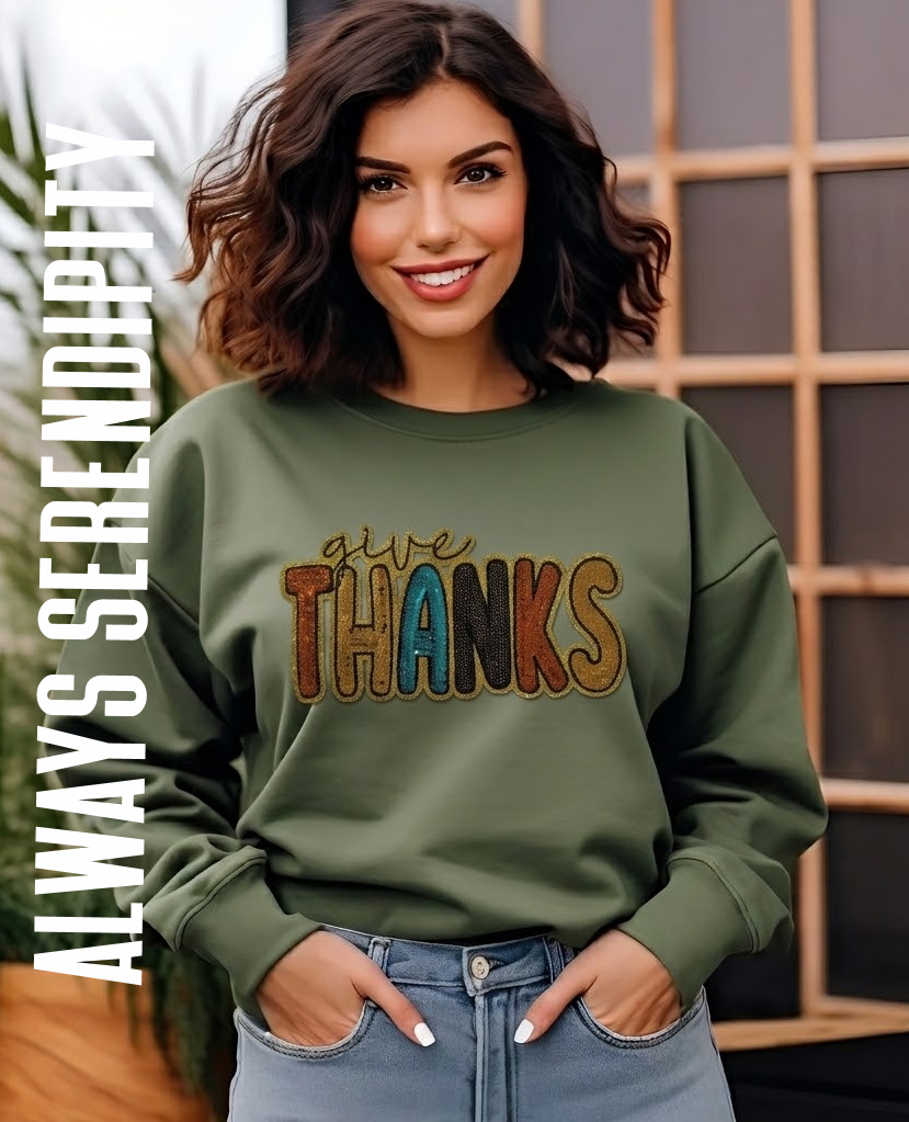 Give Thanks Sequin Bubble Letter Sweatshirt | Thanksgiving & Fall Fashion