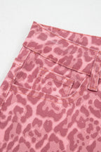 Brown Leopard Frayed Edge Wide Leg High Waist Jeans