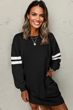 Black Varsity Contrast Banded Sleeve Shift Sweatshirt Dress