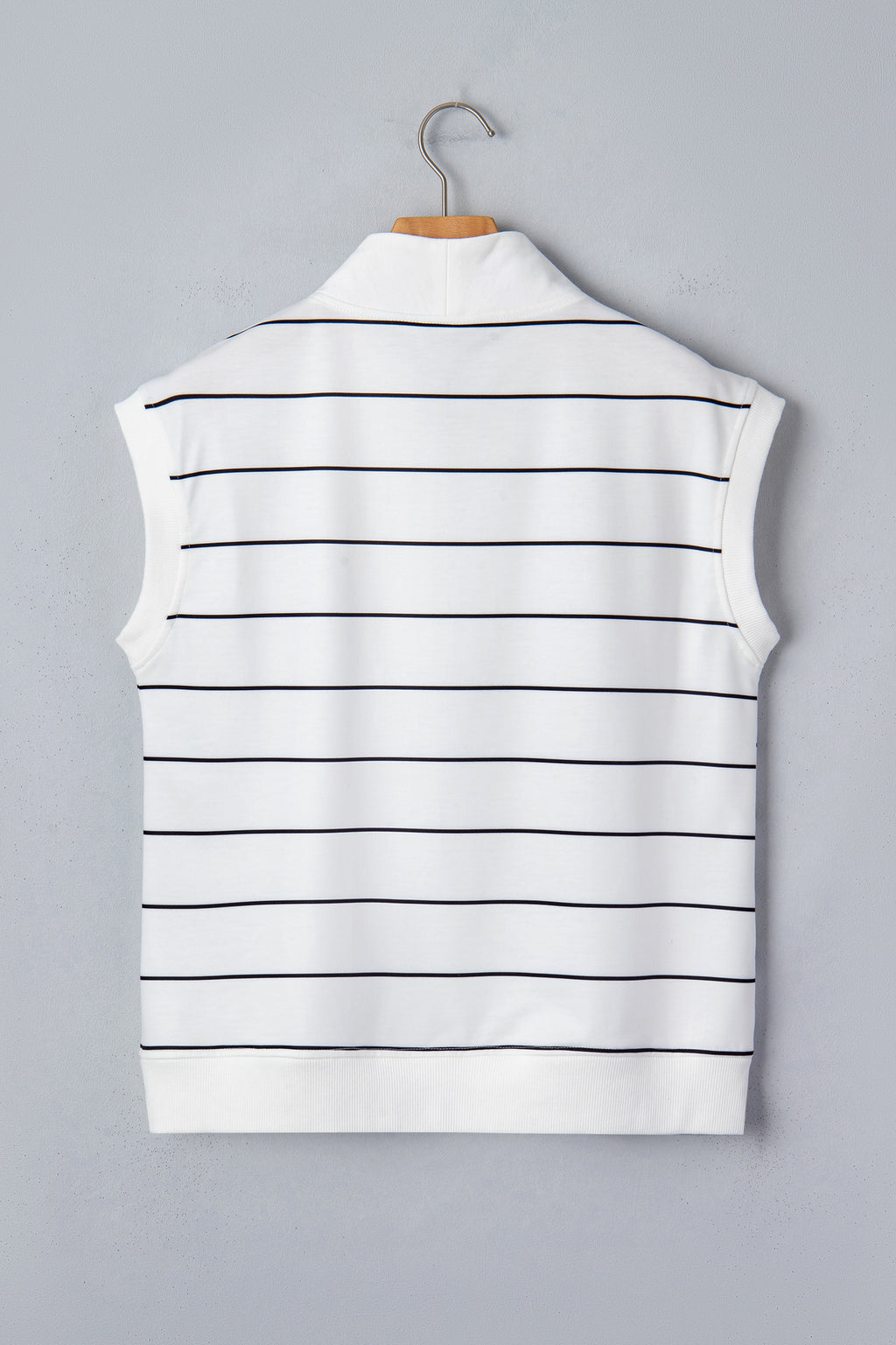 White Stripe Color Block Zip V Neck Sleeveless Top