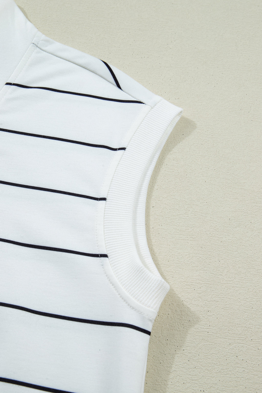 White Stripe Color Block Zip V Neck Sleeveless Top