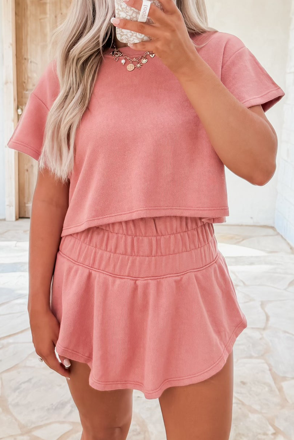 Black 2pcs Cropped Tee and Ruffle High Waist Skort Set