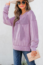 Light French Beige Mineral Wash Big Bow Patchwork Pullover Sweatshirt