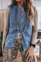 Ashleigh Blue Buttoned Front Slit Denim Vest