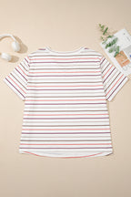 White Stripe V Neck Casual Plus Size Tee
