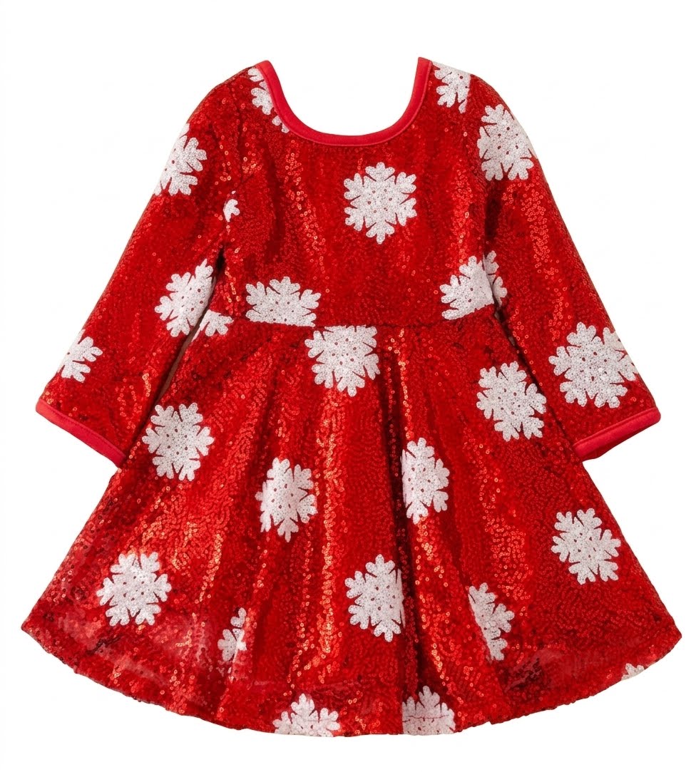 Viral Red Sequin Christmas Snowflake Dress ✨ Holiday Photoshoot Skater Dress