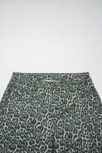 Brown Leopard Frayed Edge Wide Leg High Waist Jeans
