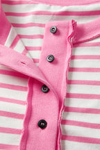 Pink Stripe Half Placket High Low Short Sleeve Top