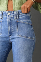 Beau Blue Loose Straight Leg Cropped High Waist Jeans