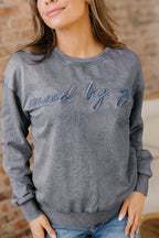 High-rise saved by grace Letter Embroidery Mineral Wash Loose Sweatshirt