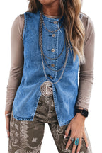 Ashleigh Blue Buttoned Front Slit Denim Vest
