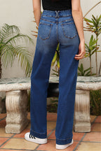 Sky Blue Double Button Zip Fly Straight Leg Jeans
