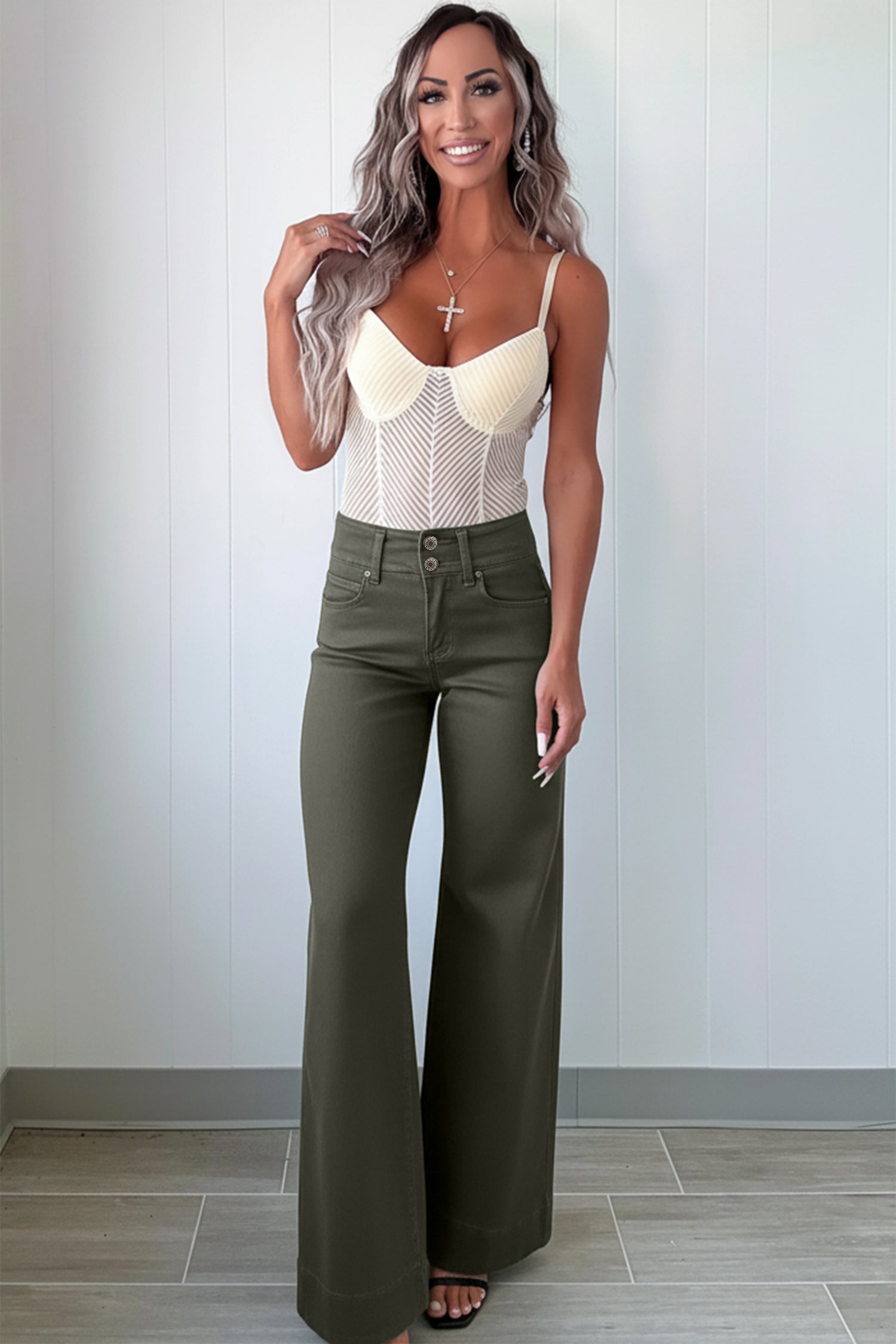 Bonbon 2-Button High Waist Flared Bottom Jeans