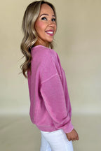 Skobeloff Solid Color Notched Neck Drop Shoulder Sweatshirt