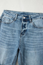Myosotis Raw Hem Ripped Open Knee Fit Flare Jeans