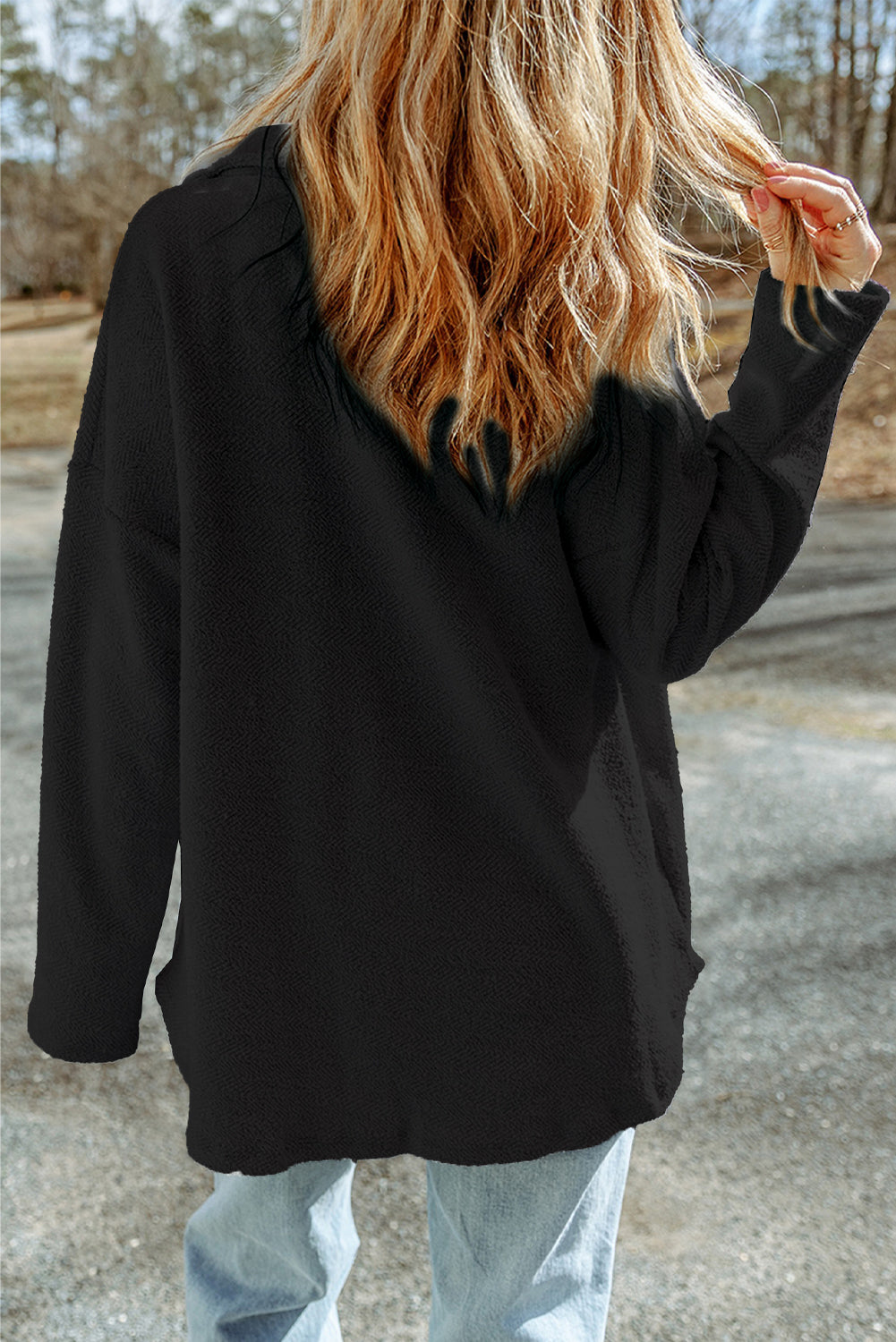 Brown Contrast Flap Pockets Relaxed Shacket