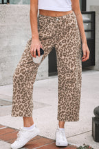 Sky Blue Leopard Print Straight Loose Jeans
