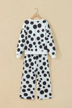 Khaki Polka Dot Long Sleeve Top Drawstring Relaxed Pants Set