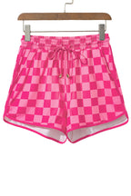 Black Checkered Drawstring Elastic Waist Casual Shorts