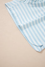 Pink Stripe Contrast Neck Loose Tee and Drawstring Shorts Set