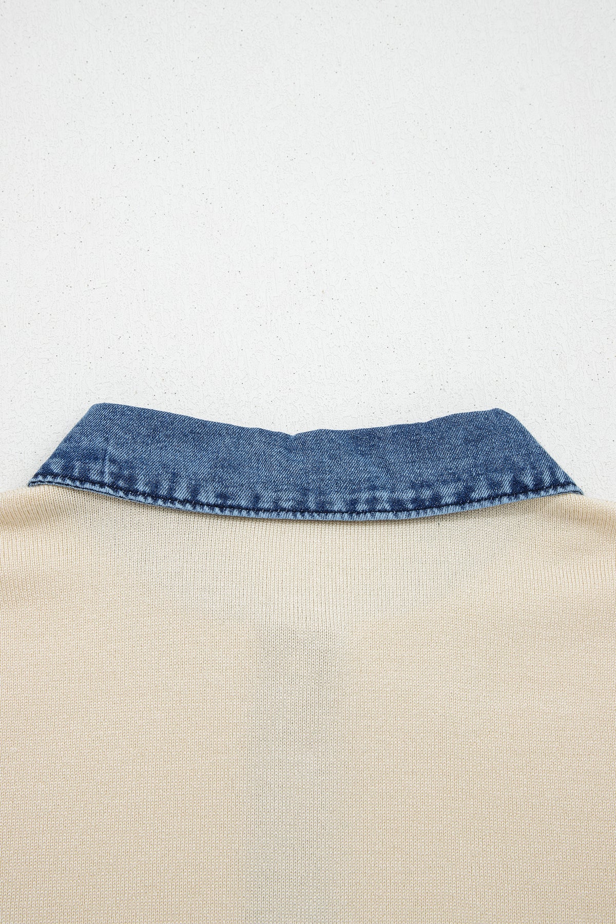 Jet Stream Short Sleeve Knit Denim Patchwork Polo Collar Sweater