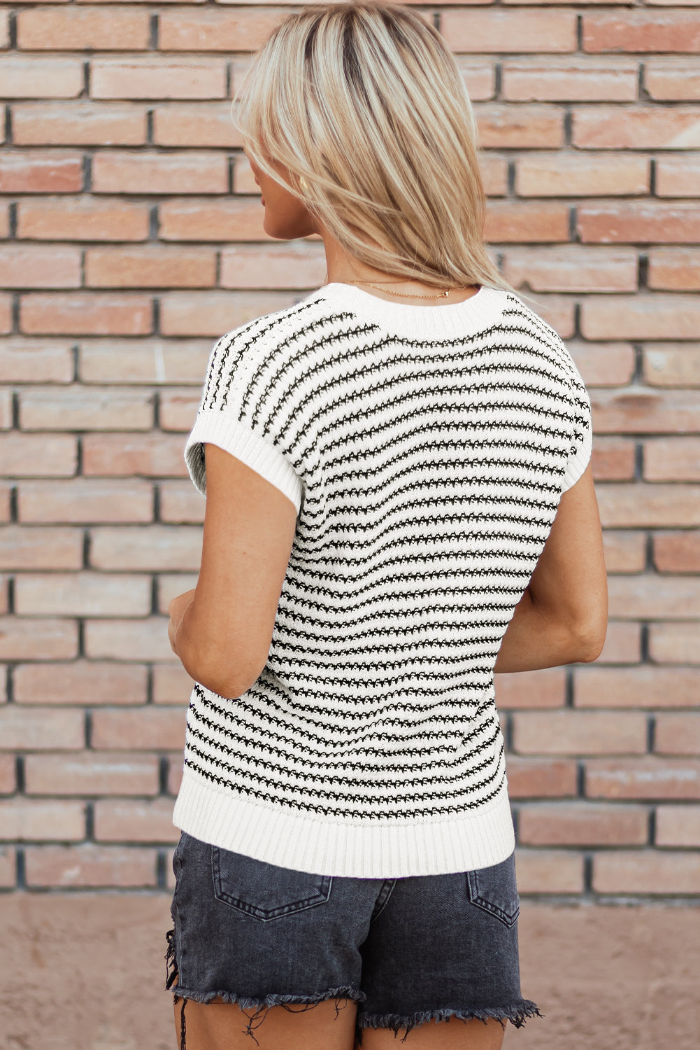 Green Stripe Ribbed Trim Loose Fit Knitted Sweater Vest