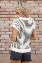 Green Stripe Ribbed Trim Loose Fit Knitted Sweater Vest